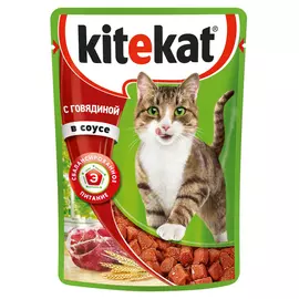 корм для кошек KITEKAT с говядиной в соусе 85г