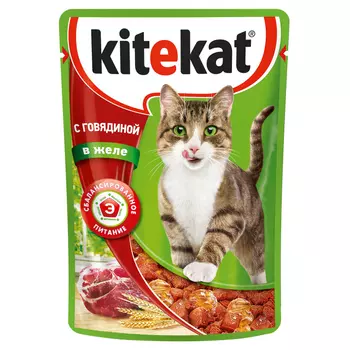 корм для кошек KITEKAT с говядиной в желе 85г