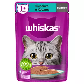 корм для кошек WHISKAS индейка и кролик паштет 75г