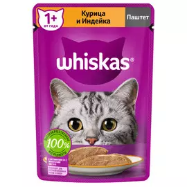 корм для кошек WHISKAS курица и индейка паштет 75г