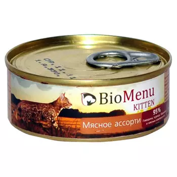 корм для котят Био Меню паштет мясное ассорти банка 100г