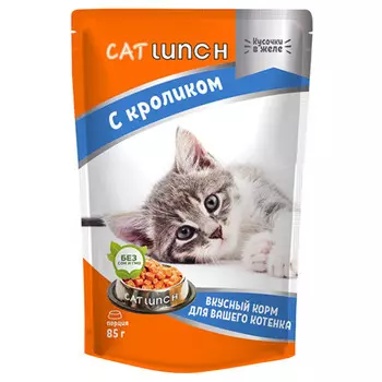 корм для котят Кэт Ланч кусочки в желе с кроликом пауч 85г