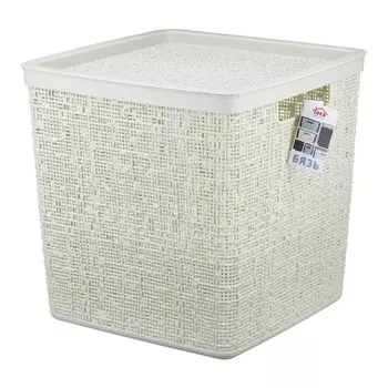 корзина IDEA Бязь 17л 28х28х28см с крышкой пластик белый ротанг