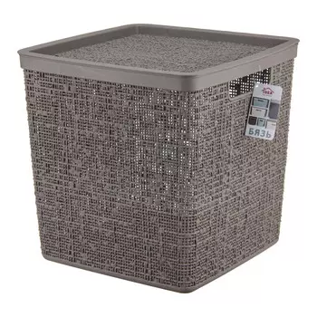 корзина IDEA Бязь 17л 28х28х28см с крышкой пластик французский серый