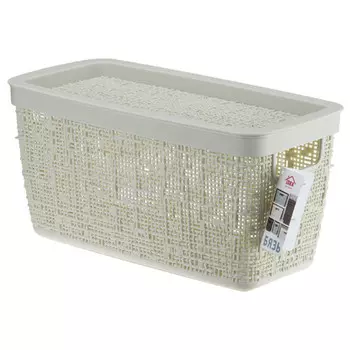 корзина IDEA Бязь 4л 28х14х14см с крышкой пластик белый ротанг