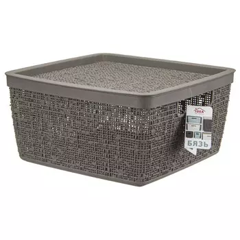 корзина IDEA Бязь 8л 28х28х14см с крышкой пластик французский серый