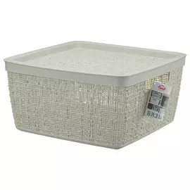 коробка IDEA Бязь 8л 28х28х14см с крышкой пластик белый ротанг