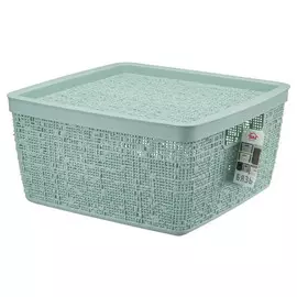 коробка IDEA Бязь 8л 28х28х14см с крышкой пластик морская волна