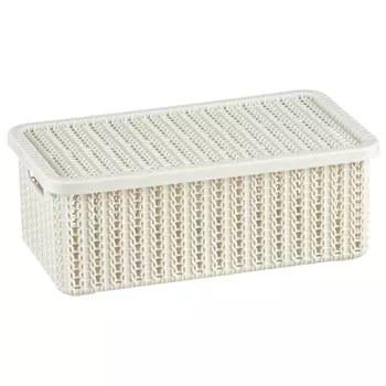 корзина IDEA Вязание белый ротанг 3л 9,5х15х27см с крышкой пластик