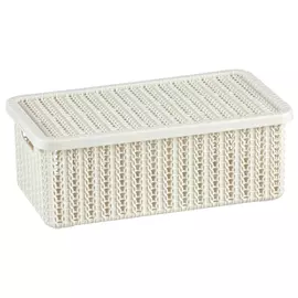 коробка IDEA Вязание белый ротанг 3л 9,5х15х27см с крышкой пластик