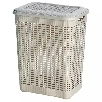 корзина для белья GENSINI Rattan 43x32x55см 50л пластик с крышкой бежевый