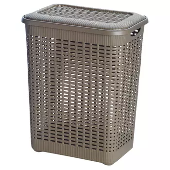 корзина GENSINI Rattan, 43x32x55 см, 50 л, для бытовых нужд, пластик, с крышкой, коричневый