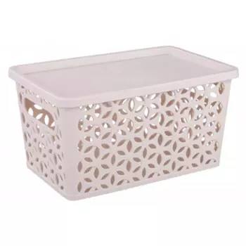 корзина Мираж 29х19х15см 8л с крышкой пластик бежевый
