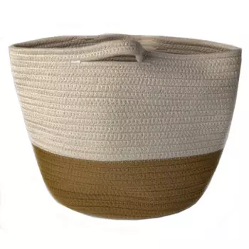 корзина для хранения плетеная TODELIA Alfira круглая с ручками 235х170x195мм рогожка/хлопок бежевая
