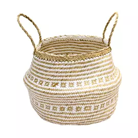 корзина с зауженным горлышком комбинация натуральных и белых листьев, 350*300мм, пальмовые листья