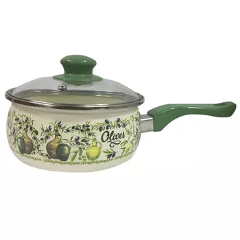 ковш METROT Олива 1,65л 16 см эмал. сталь с крышкой