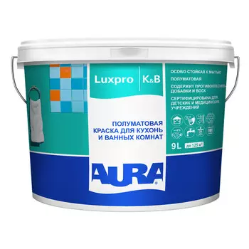 краска акрилатная AURA Luxpro K&B база А для стен и потолков 9л белая, арт.4630042540309