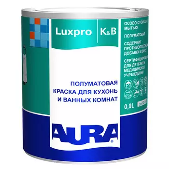 краска акрилатная AURA Luxpro K&B база А для стен и потолков 0,9л белая, арт.4630042540286