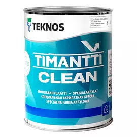 краска акрилатная ТEKNOS Timantti Clean база А для стен и потолков антимикробная 0,9л белая