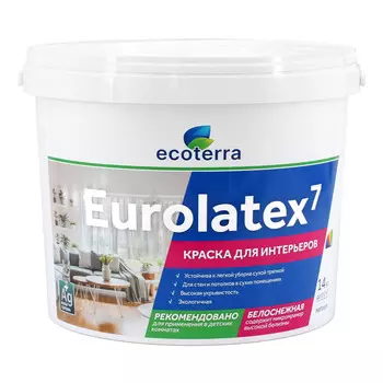 краска акриловая ECOTERRA Eurolatex 7 для стен и потолков 14кг белая, арт.ЭК000135290