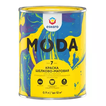 краска акриловая ESKARO Moda 7 база А для стен и потолков 0,9л белая, арт.4630042540316