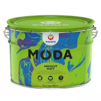 краска акриловая ESKARO Moda Absolut Matt база А для стен и потолков 9л белая, арт.4630042541061