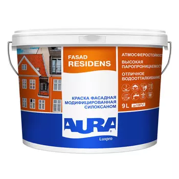 краска акриловая фасадная AURA Luxpro Residens база TR 9л бесцветная, арт.4810149010367