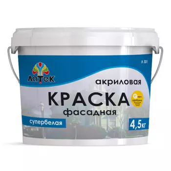 краска акриловая фасадная ЛАТЕК Л301 4,5кг белая, арт. 4607067846686