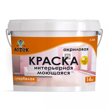краска акриловая ЛАТЕК Л204 для стен и потолков моющаяся 14кг белая, арт. 4610014002738