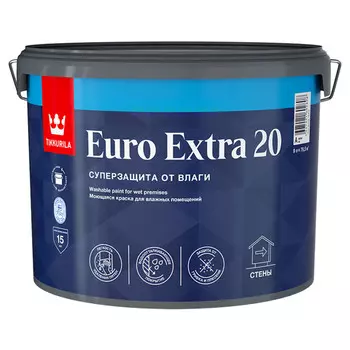 краска акриловая TIKKURILA Euro Extra 20 база А для стен и потолков 9л белая, арт.700001107