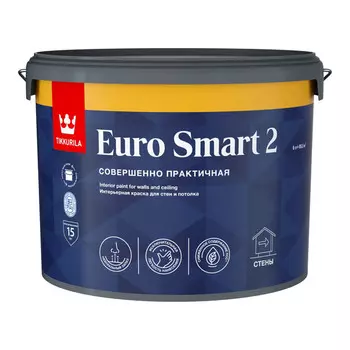 краска акриловая TIKKURILA Euro Smart 2 для стен и потолков база A 9л белая, арт.700001104