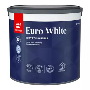 краска акриловая TIKKURILA Euro White для потолка 2,7л белая, арт.700009609