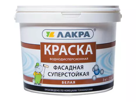 краска фасадная ЛАКРА Белая 3кг, арт.КрФасадБел3кг