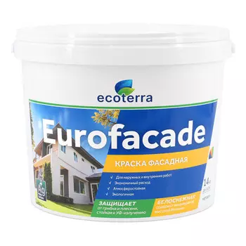 краска латексная фасадная ECOTERRA Eurofacade 14кг белая, арт.ЭК000135302