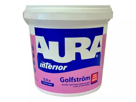 краска в/д AURA GOLFSTROM база А для стен и потолков особопрочная 0,9л белая, арт.4607003915193