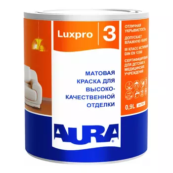 краска в/д AURA Luxpro 3 база А для стен и потолков 0,9л белая, арт.4607003915049