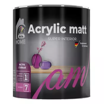 краска в/д DUFA Home Acrylic matt база1 для стен и потолков 0,9л белая, арт. МП00-009865