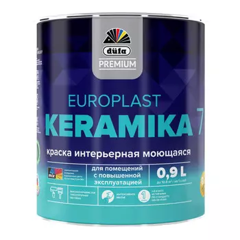 краска в/д DUFA Premium EuroPlast Keramika 7 база 1 для стен и потолков 0,9л белая, арт.МП00-006964