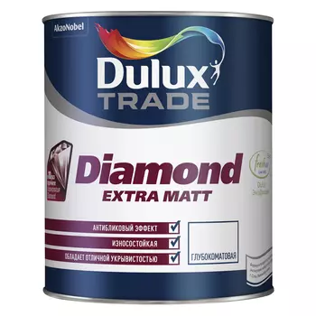 краска в/д DULUX Trade Diamond Extra matt база BС для стен и потолков 0,9л бесцветная, арт.5273954