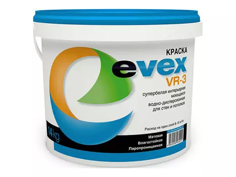 краска в/д EVEX ВР-3 интерьерная супербелая для влаж. помещ. 14кг., арт.Эвекс ВР-3 14кг