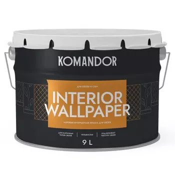 краска в/д KOMANDOR Interior Wallpaper база А матовая для обоев 9 л белая, арт.S1306001010