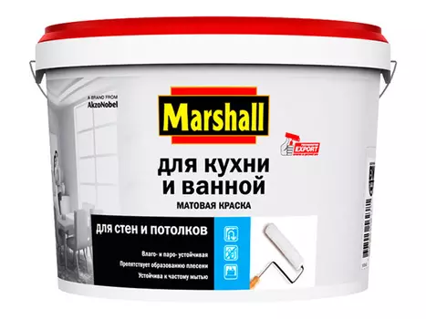 краска в/д Marshall для кухни и ванной BW 2,5 л матовая, арт.Marshall WO 2,5л