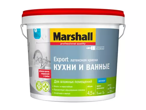 краска в/д Marshall для кухни и ванной BW 4,5л белая матовая, арт.5248868