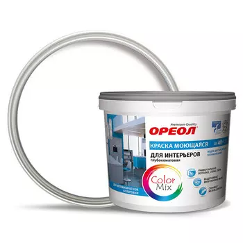 краска в/д ОРЕОЛ интерьерная моющаяся глубокоматовая бесцветная база С 9л, арт.67996