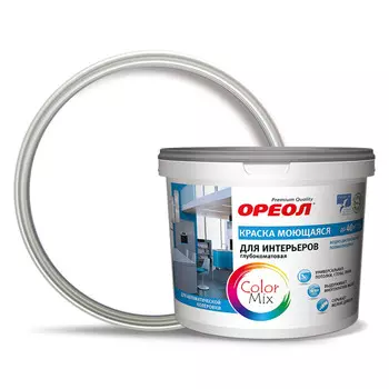 краска в/д ОРЕОЛ интерьерная моющаяся глубокоматовая бесцветная база С 2,2л, арт.73557