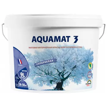 краска в/д PRAGMATIC Aquamat 3 база А для стен и потолков 9л белая, арт. 150-412