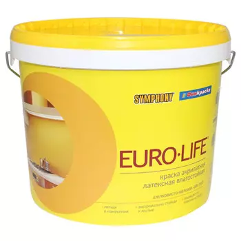 краска в/д SYMPHONY Euro-Life База А шелковисто матовая 9л белая, арт.1100265
