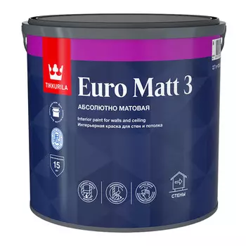 краска в/д TIKKURILA Euro Matt 3 база A 2,7л белая, арт.700001113
