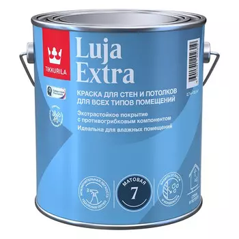 краска в/д TIKKURILA Luja Extra база С для стен и потолков 2,7л бесцветная, арт.700014021