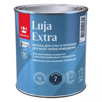 краска в/д TIKKURILA Luja Extra база A для стен и потолков 0,9л белая, арт.700014017